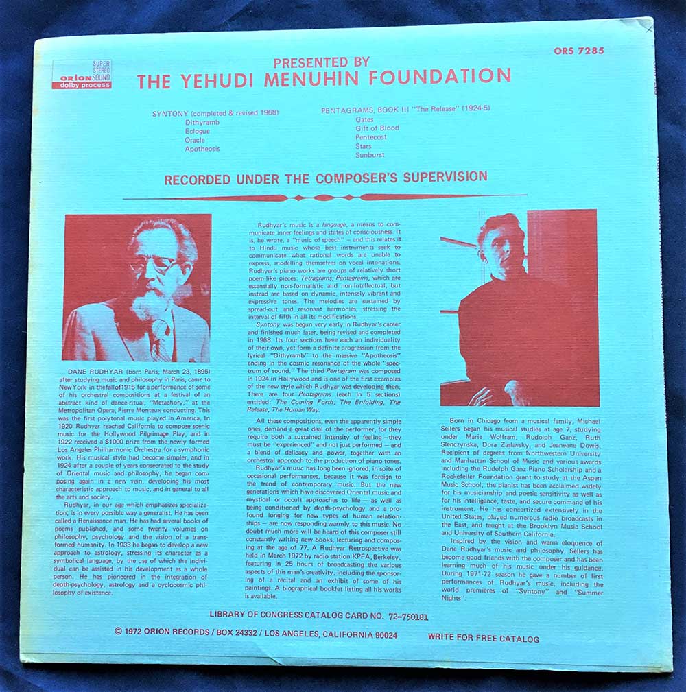 Rudhyar (Dane Rudyar) Piano Music, Orion, ORS 7285 - Image 2