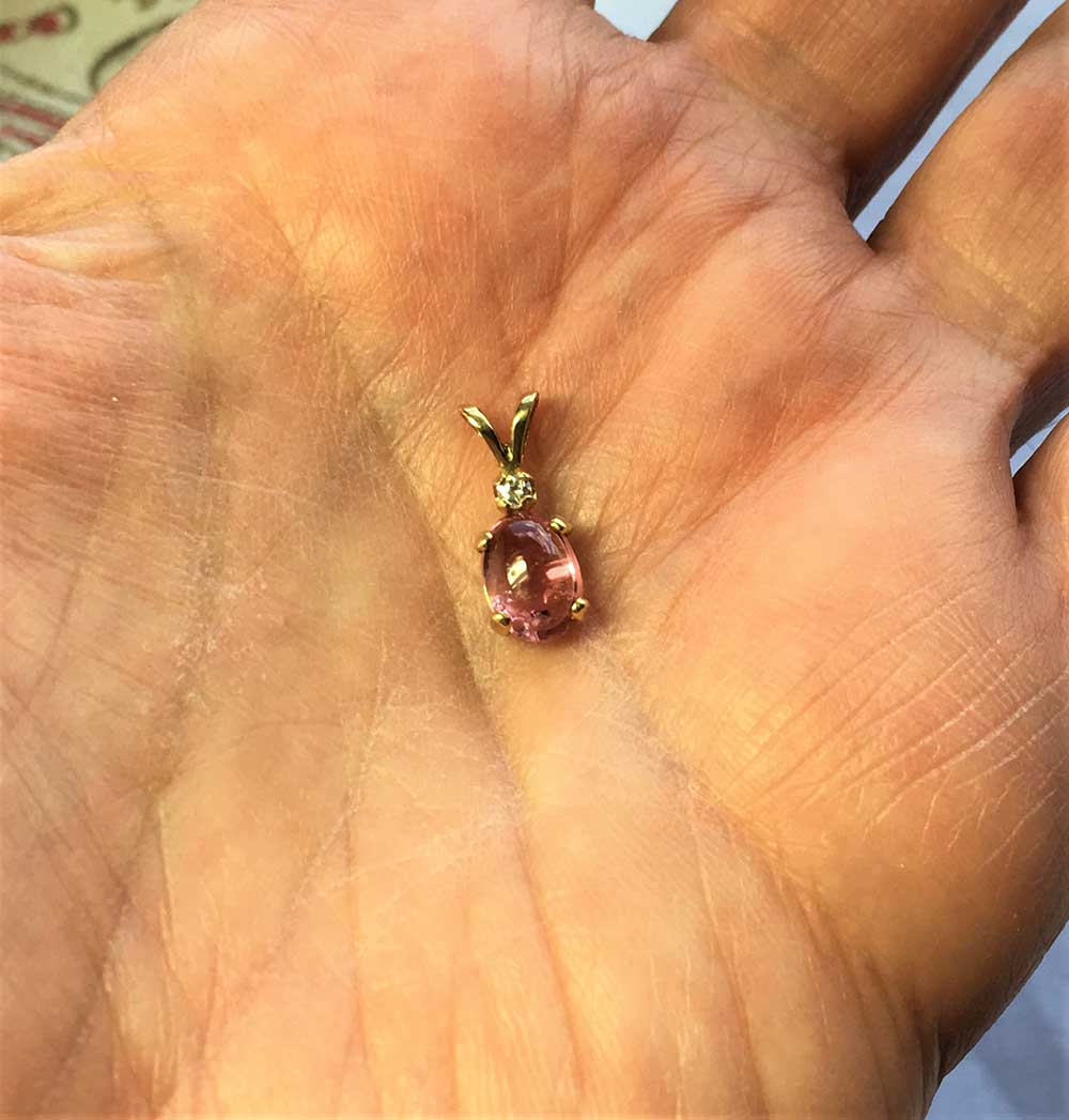 Pink Spinel 14k Yellow Gold Pendant 8x6mm Oval Gemstone with 2mm CZ accent Jewelry Hand-Made, August Birthstone - Image 2