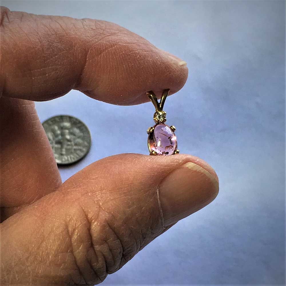 Pink Spinel 14k Yellow Gold Pendant 8x6mm Oval Gemstone with 2mm CZ accent Jewelry Hand-Made, August Birthstone - Image 7