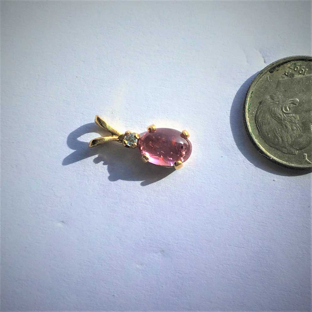Pink Spinel 14k Yellow Gold Pendant 8x6mm Oval Gemstone with 2mm CZ accent Jewelry Hand-Made, August Birthstone - Image 6