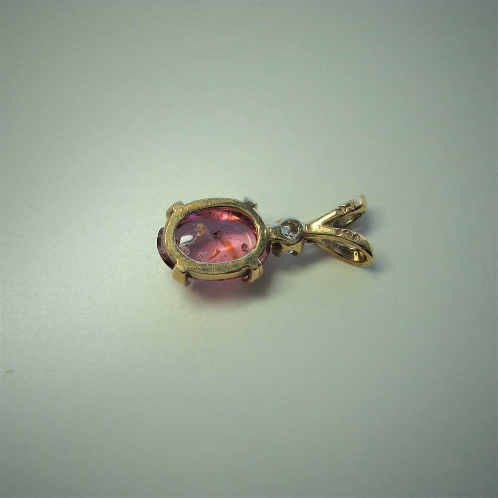 Pink Spinel 14k Yellow Gold Pendant 8x6mm Oval Gemstone with 2mm CZ accent Jewelry Hand-Made, August Birthstone - Image 4