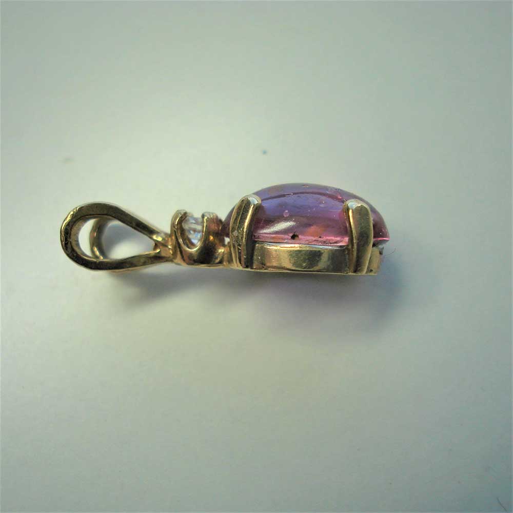 Pink Spinel 14k Yellow Gold Pendant 8x6mm Oval Gemstone with 2mm CZ accent Jewelry Hand-Made, August Birthstone - Image 3
