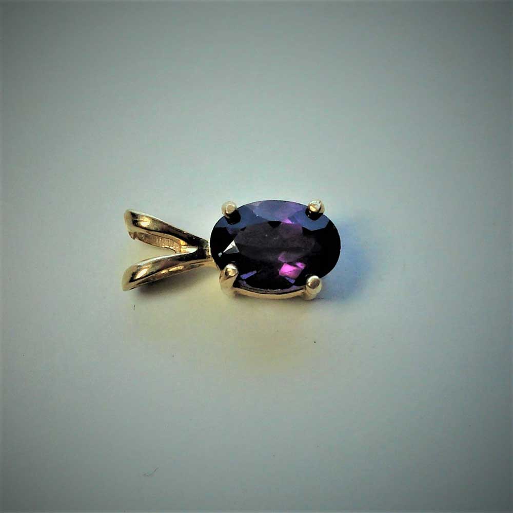 Amethyst 14K Yellow Gold Pendant 7x5mm Oval Deep Purple Natural Gemstone, Ceara, Brazil, Jewelry Hand-Made, February Birthstone