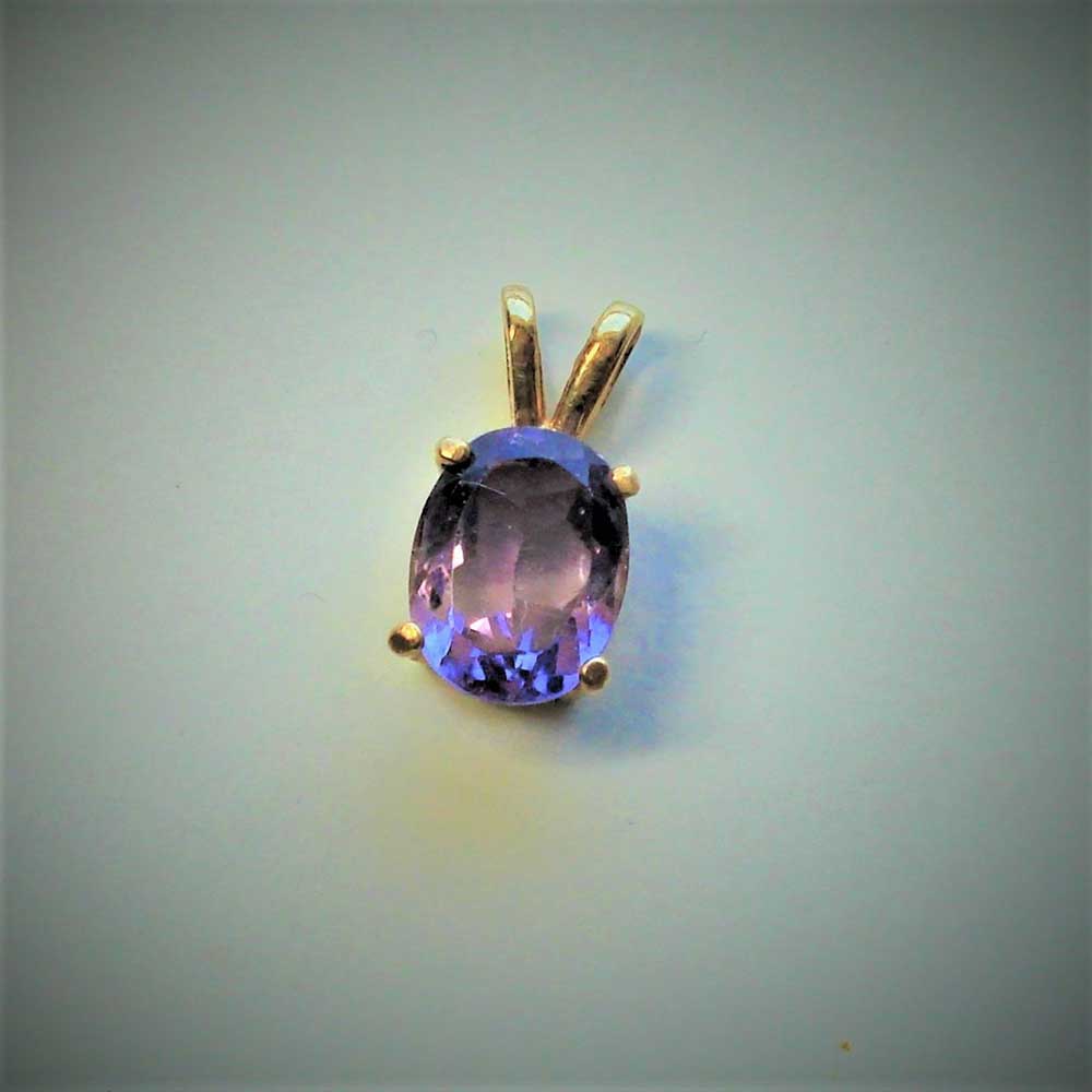 Amethyst Gemstone 9x7mm,14K Yellow Gold Pendant Faceted Purple Jewelry Hand-Made February Birthstone