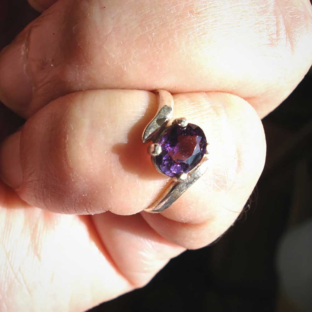 Amethyst Oval Sterling Silver Ring Size 4.75 Faceted 8x6mm Vintage Purple Gemstone Jewelry hand made February Birthstone - Image 2