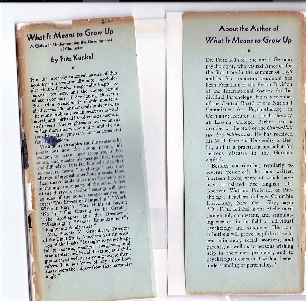 What It Means To Grow Up A Guide In Understanding The Development Of Character; Fritz Kunkel Scribners 1938 Hardcover, 180pp. (Unified theory of psychoanalysis, sociology,& religion) Rare and Collectible - Image 3