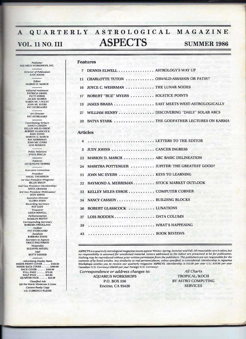 Aspects - A Quarterly Astrological Magazine, Vol. 11, No. III, Summer 1986; Collectible Astrology Journal Occult Esoteric Horoscope New Age - Image 3