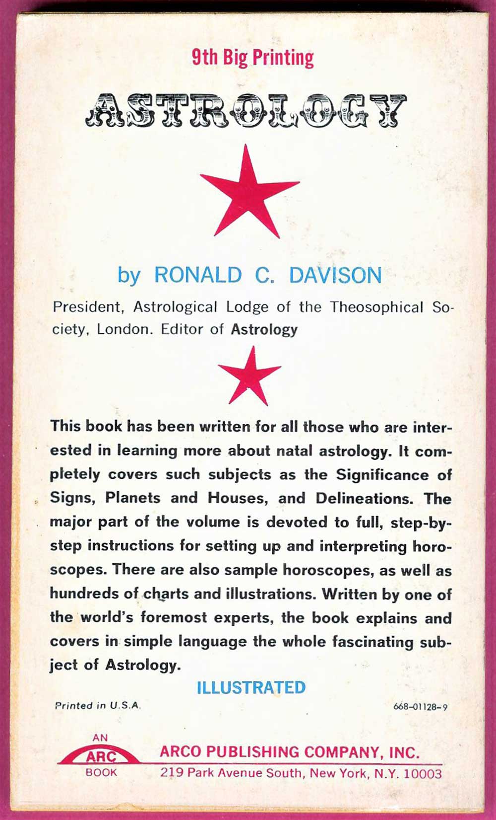 Astrology Ronald C Davison Arco 1963 Vintage Book Horoscope - Image 2
