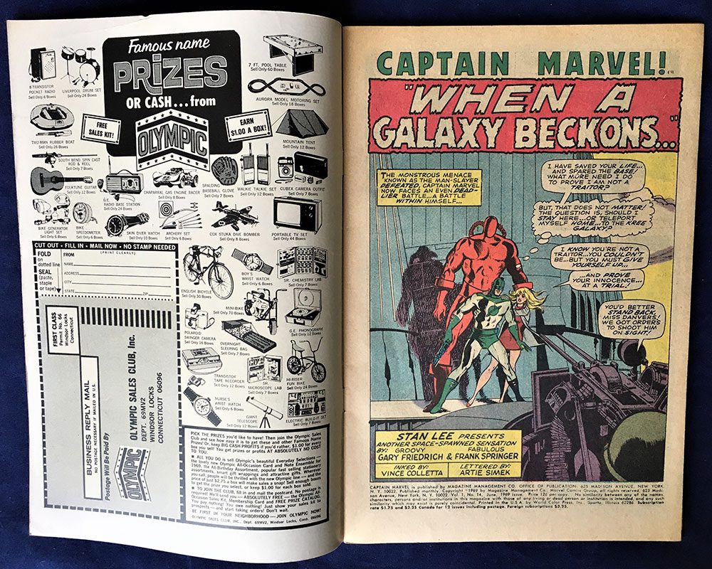 Captain Marvel (1st Series) #14 - June 1969, Vintage Silver Age Marvel Comic, "When a Galaxy Beckons" Last12 cent cover, Iron Man, Like New - Image 3