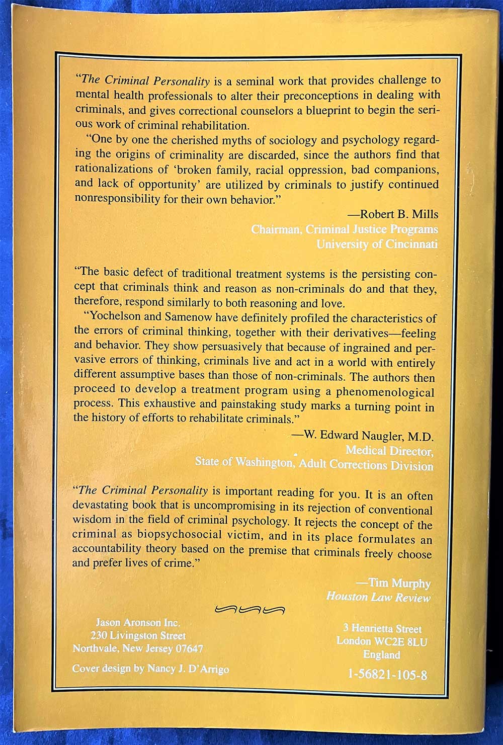 The Criminal Personality: A Profile for Change -Volume I, Samuel Yochelson, Stanton Samenow, Jason Aronson, 1993, First Softcover Edition - Image 2