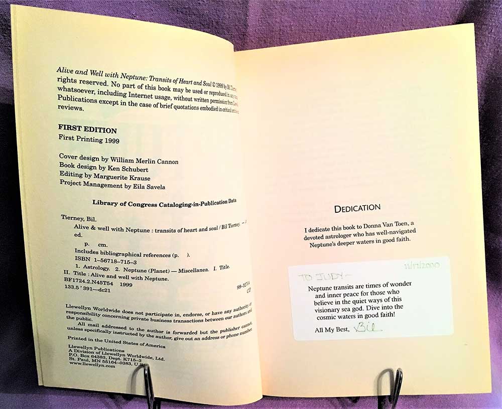 Alive and Well with Neptune: Transits of Heart and Soul; Bil Tierney; Llewellyn, 1999 1st Edition 1st Printing, Signed by Author; Astrology - Image 3