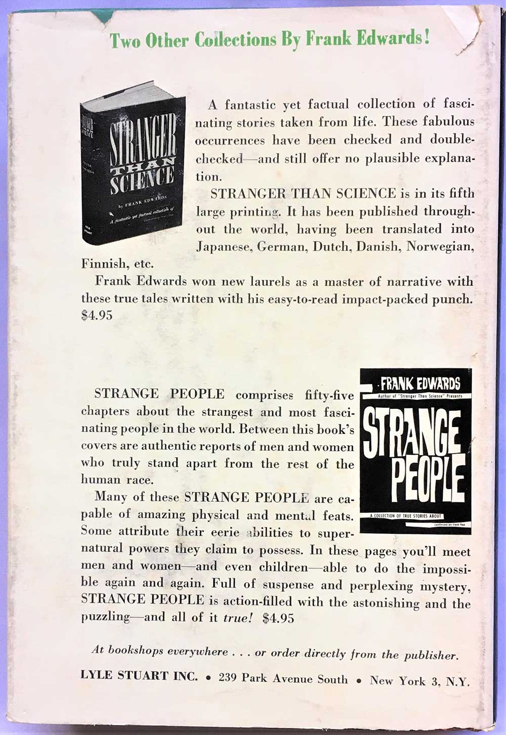 Strange World, Frank Edwards, Lyle Stuart Pub.; 1964 First Edition (7th Printing), Hardcover, 118 events, true, weird, bizarre, incredible - Image 2