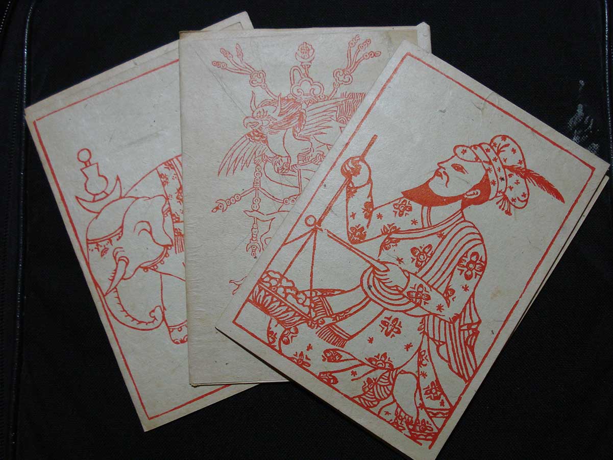 Vintage Tibetan Hand Made Paper Notecards w/ envelopes Block Prints Daphne Bark Cards Garuda Nepalese