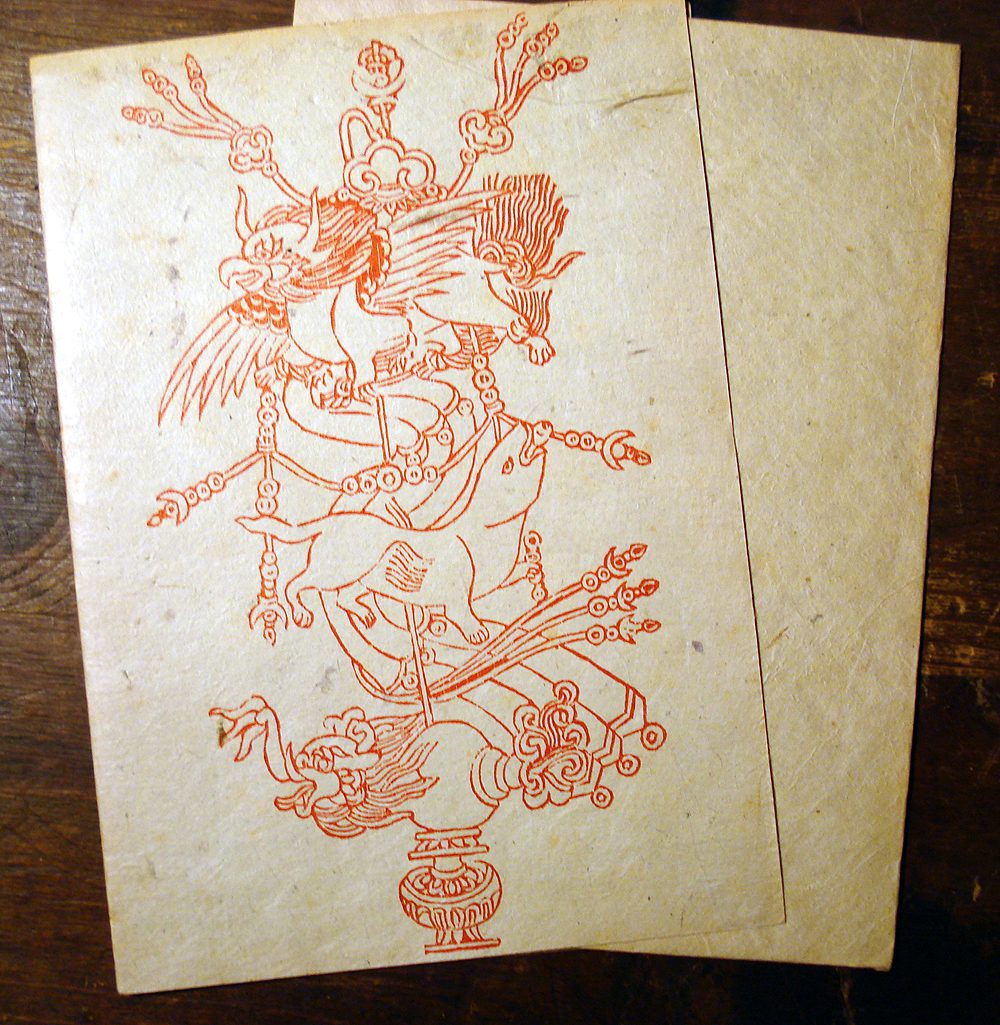 Vintage Tibetan Hand Made Paper Notecards w/ envelopes Block Prints Daphne Bark Cards Garuda - Image 3
