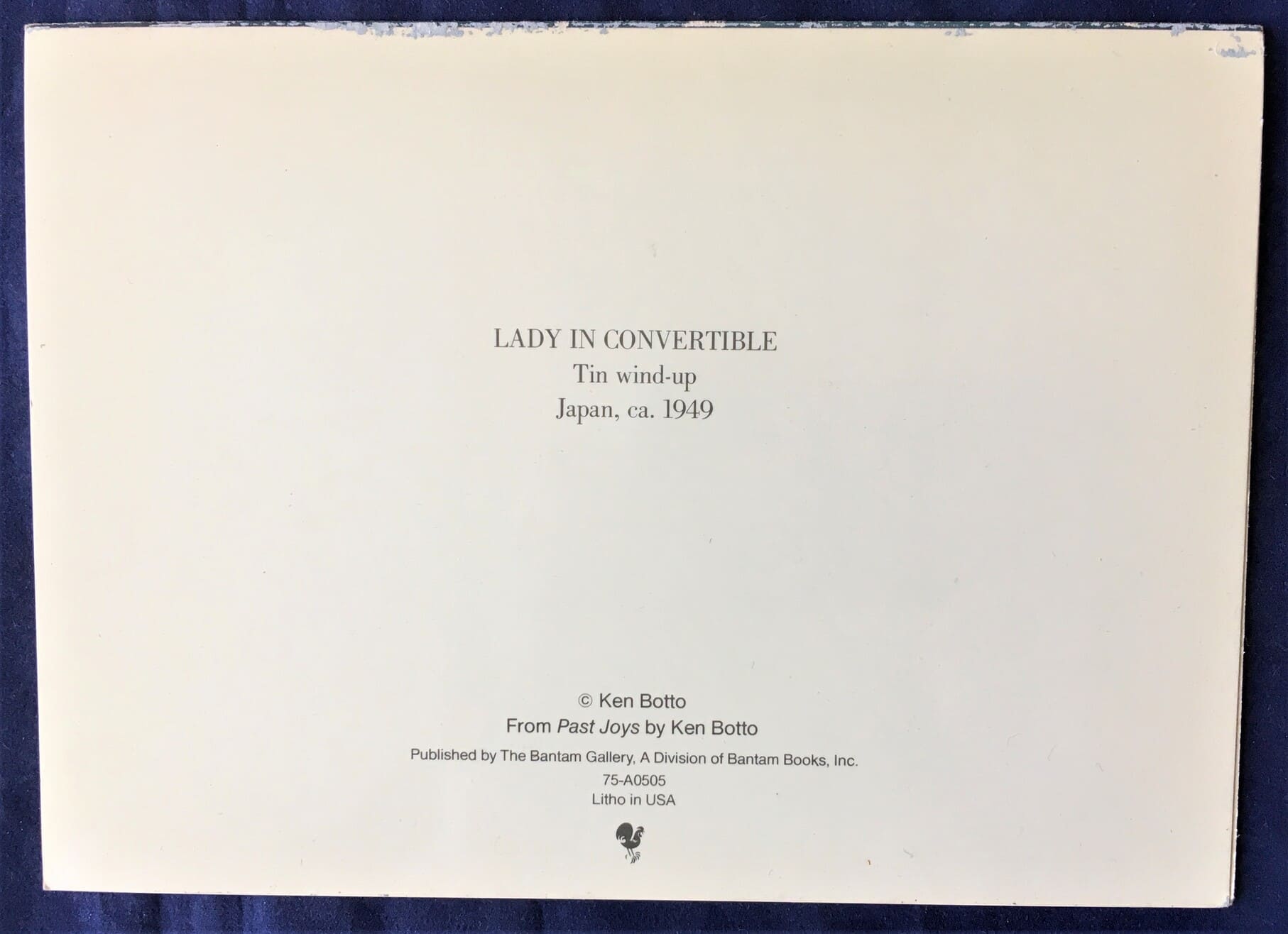 Notecard "Lady in Convertible Tin Wind-Up" by Ken Boto 1978 (opens to blank) Retro Graphic - Image 2