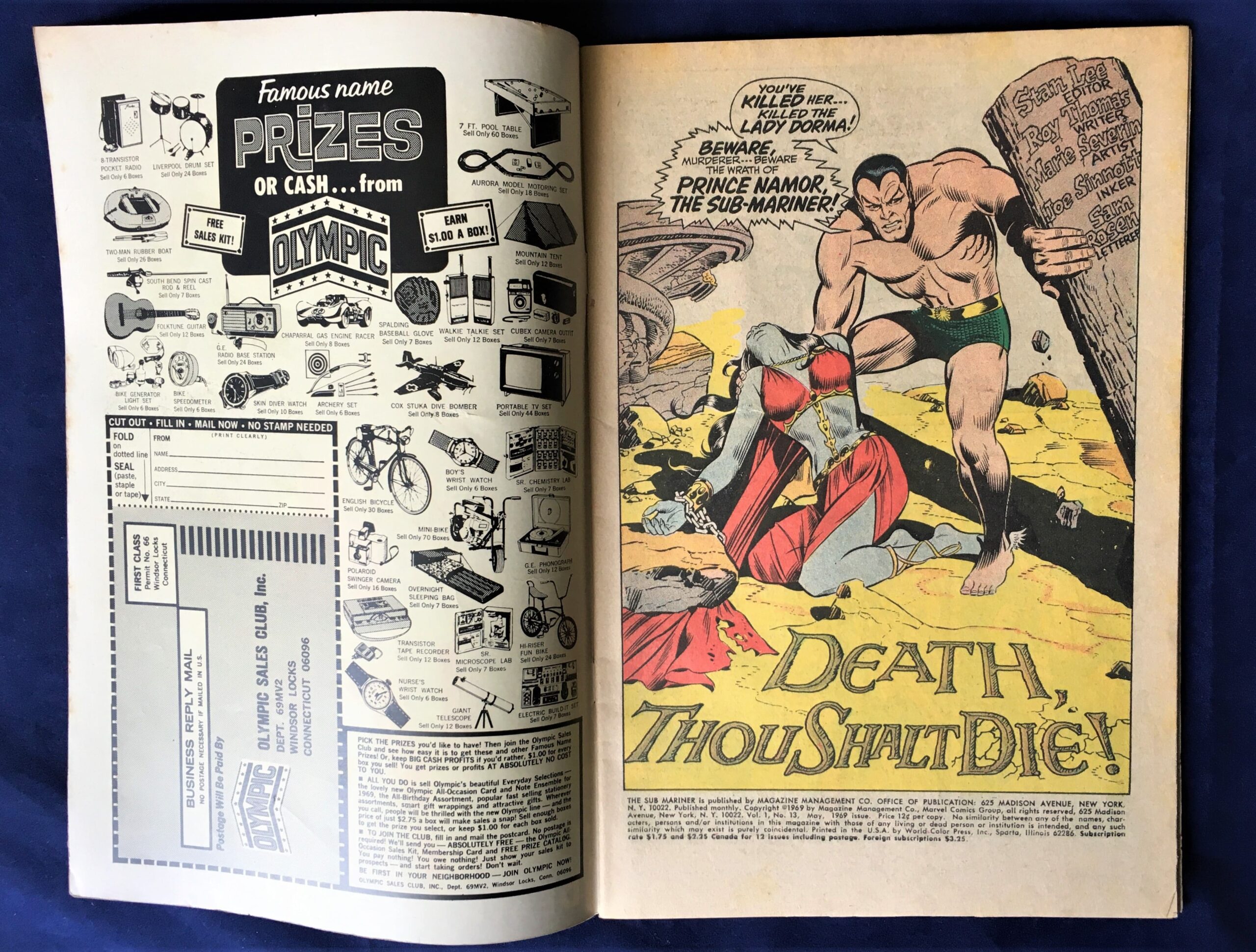 The Sub-Mariner (Vol. 2) #13 Marvel, May 1969, Silver Age Marvel Comic, 12 cents; "Death, Thou Shalt Die!!" - Image 3