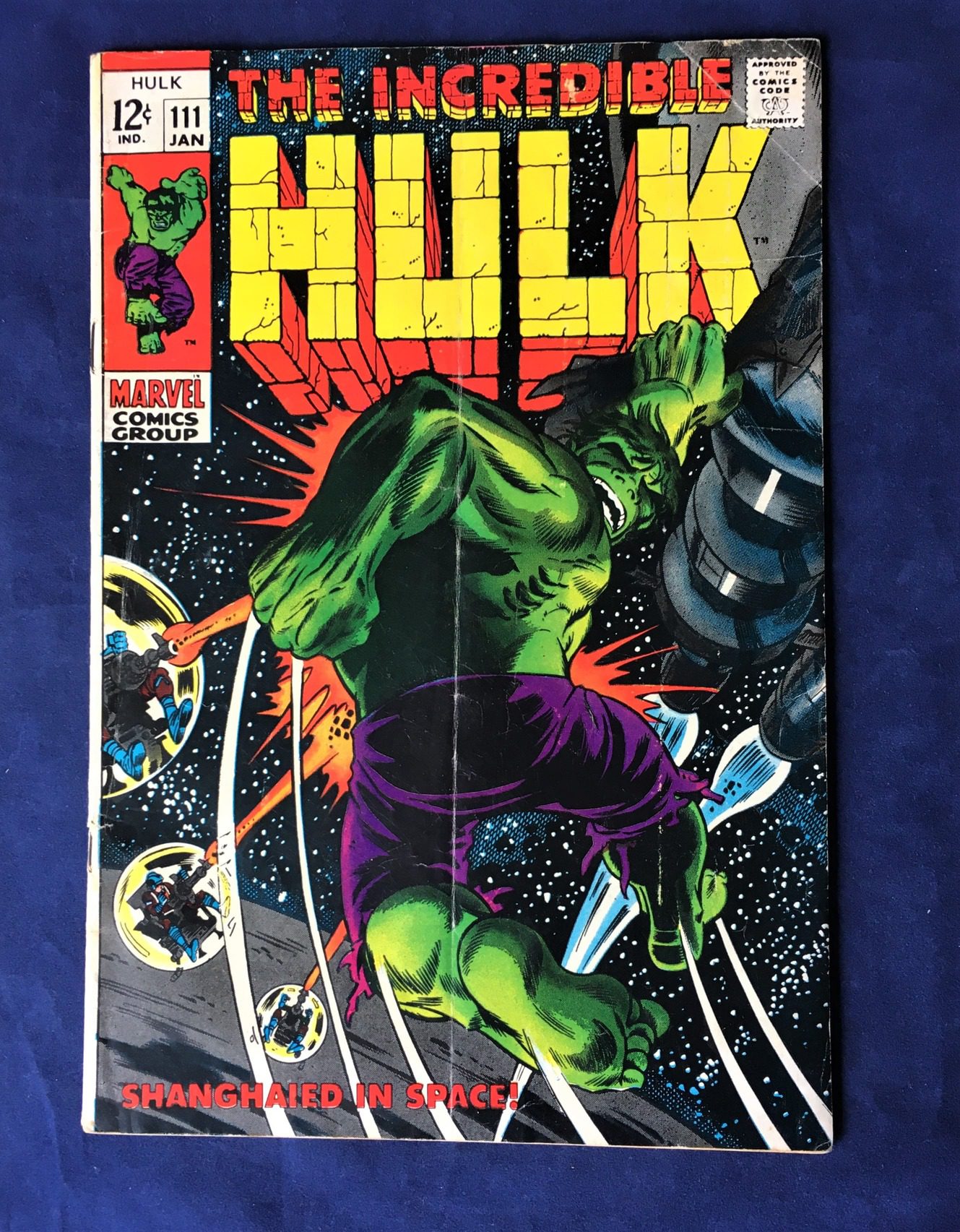 The Incredible Hulk #111 Marvel, January 1969, Silver Age Marvel Comic, 12 cents, Shanghaied in Space! Galaxy Master, Stan Lee, Herb Trimpe