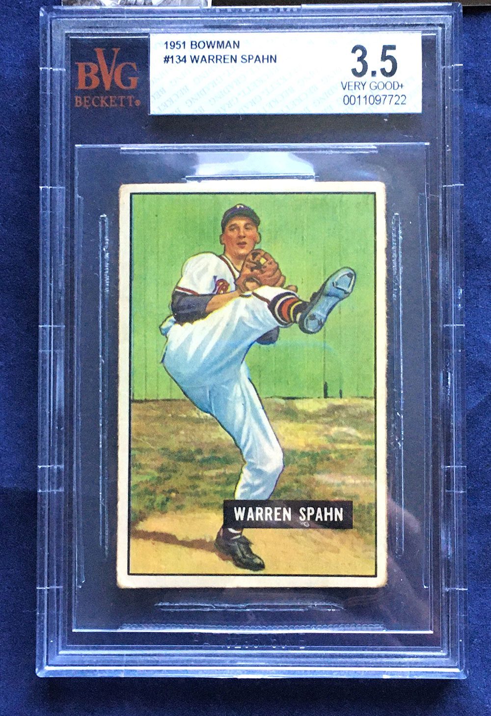 1951 Bowman #134 Warren Spahn HOF BVG 3.5 VG+