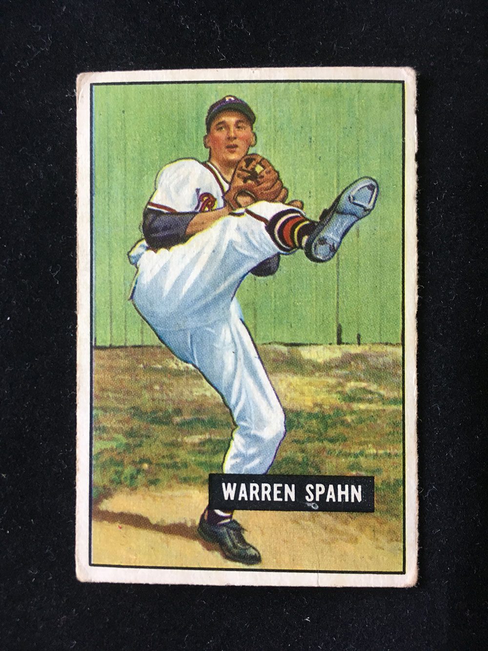 1951 Warren Spahn Bowman #134 Pitcher Boston Braves HOF BVG 3.5 VG+ (Very Good+) - Image 3